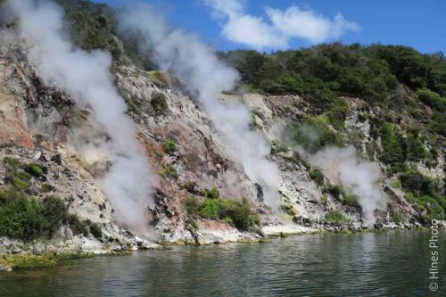 Geyser erupting on Lake Rotomahana